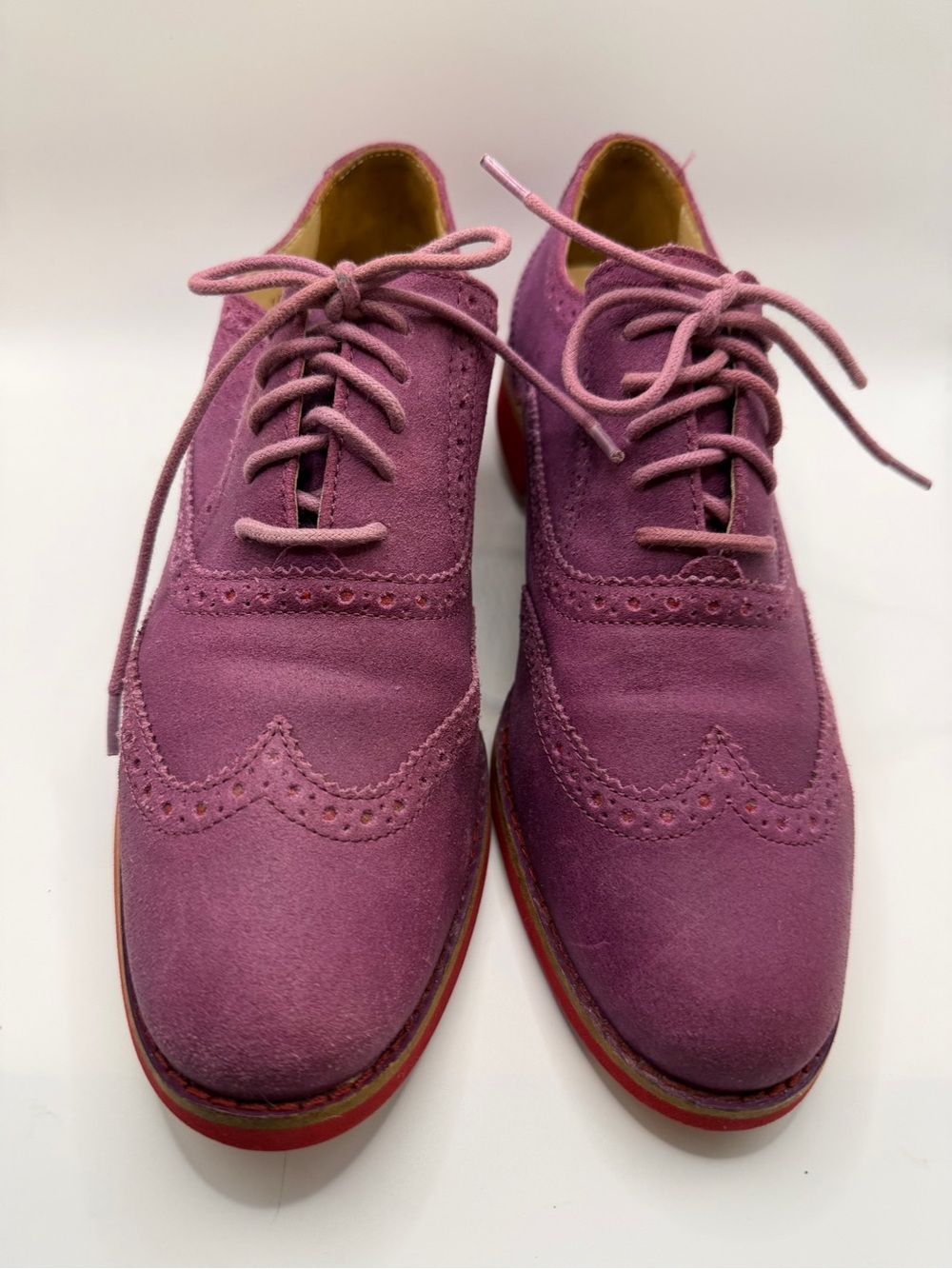 Cole Haan-Alisa Wingtip Suede Oxford-purple Suede/Pink Soles-size 8.5